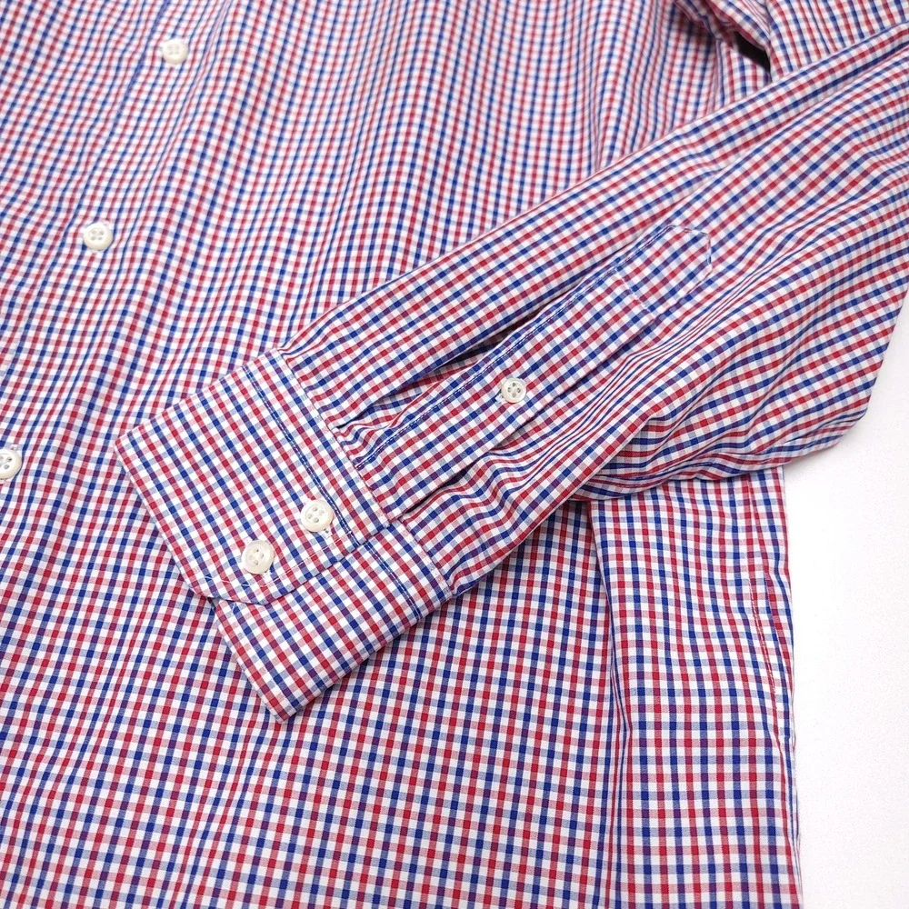 Banana Republic Slim Fit Non Iron Button Down Shirt Mens XL Plaid Red White Blue